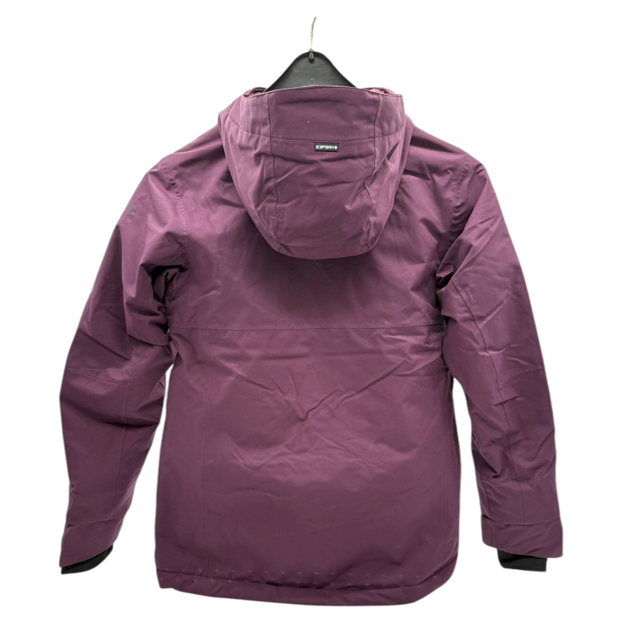 Icepeak Cathay Womens Jacket ski jacket -- Dark Purple 770 colorway front view on model with hood and cuffs