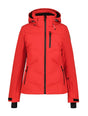 Icepeak Flovilla Womens Jacket ski jacket -- Red 640 colorway front view on model with hood and cuffs