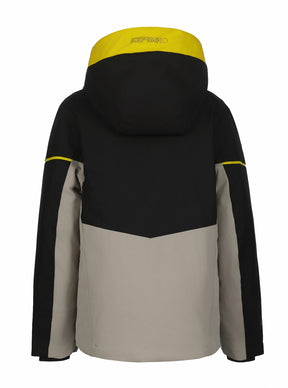 Icepeak Ladd Junior Jacket 2026 ski jacket -- Basic Black 990 colorway front view on model with hood and cuffs