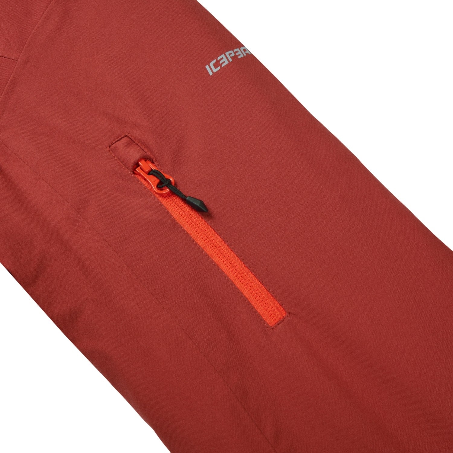 Icepeak Lamar Junior Jacket ski jacket -- Burnt Red 470 colorway outside profile showing zippered pockets and seams
