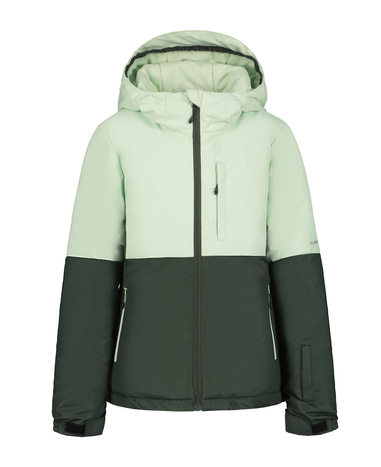 Icepeak Lindley Junior Jacket ski jacket -- front view on model showing insulated shell and hood at Willis Ski and Board