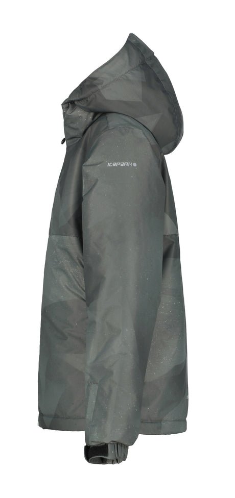 Icepeak Luling Junior Jacket ski jacket -- Pine Green colorway front view on model with hood and cuffs