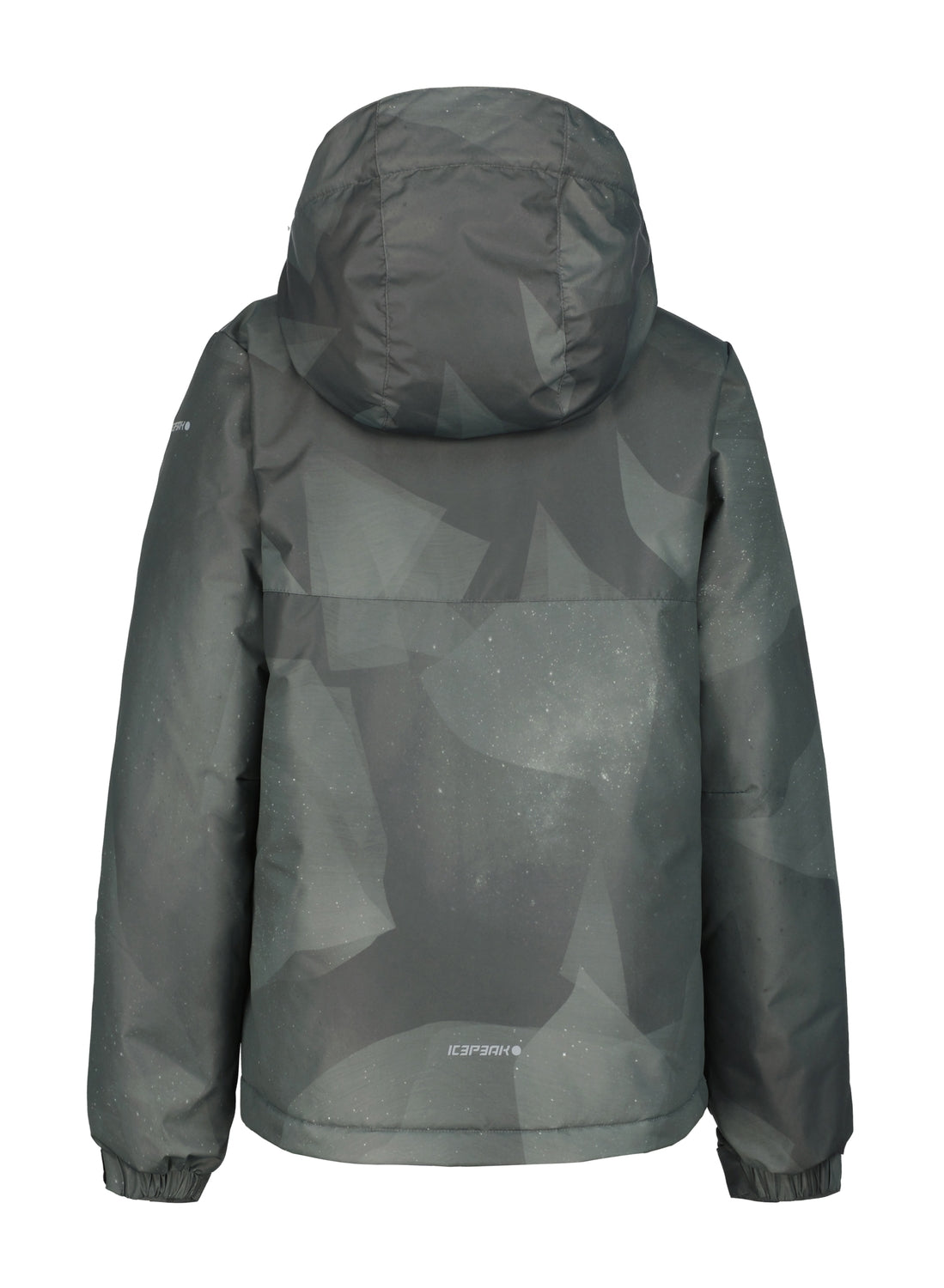 Icepeak Luling Junior Jacket ski jacket -- Pine Green colorway front view on model with hood and cuffs
