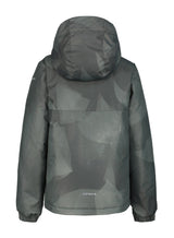 Icepeak Luling Junior Jacket ski jacket -- Pine Green colorway front view on model with hood and cuffs