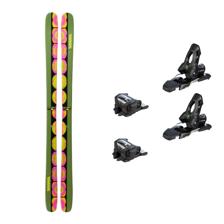 This is an image of K2 Omen 90 Skis Package with Attack 11 Ski Bindings