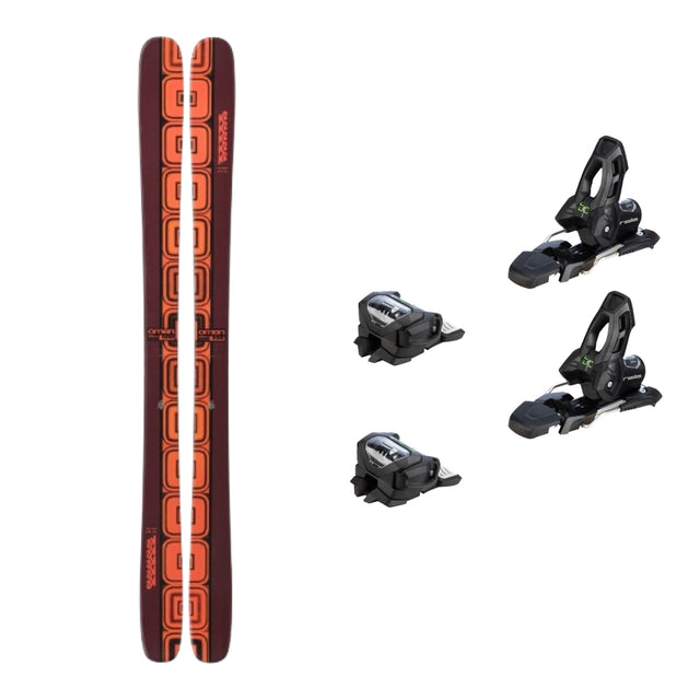 This is an image of K2 Omen 90 W Skis Package with Attack 11 Ski Bindings