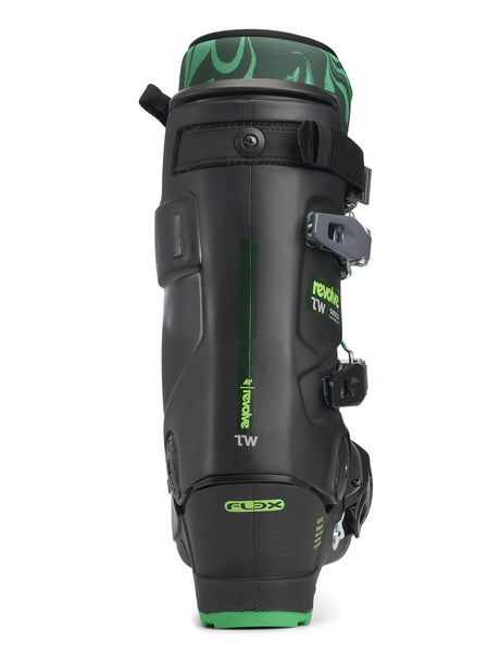 K2 Revolve Tw Ski Boots 2026 alpine ski boot -- Black Green colorway inside profile view