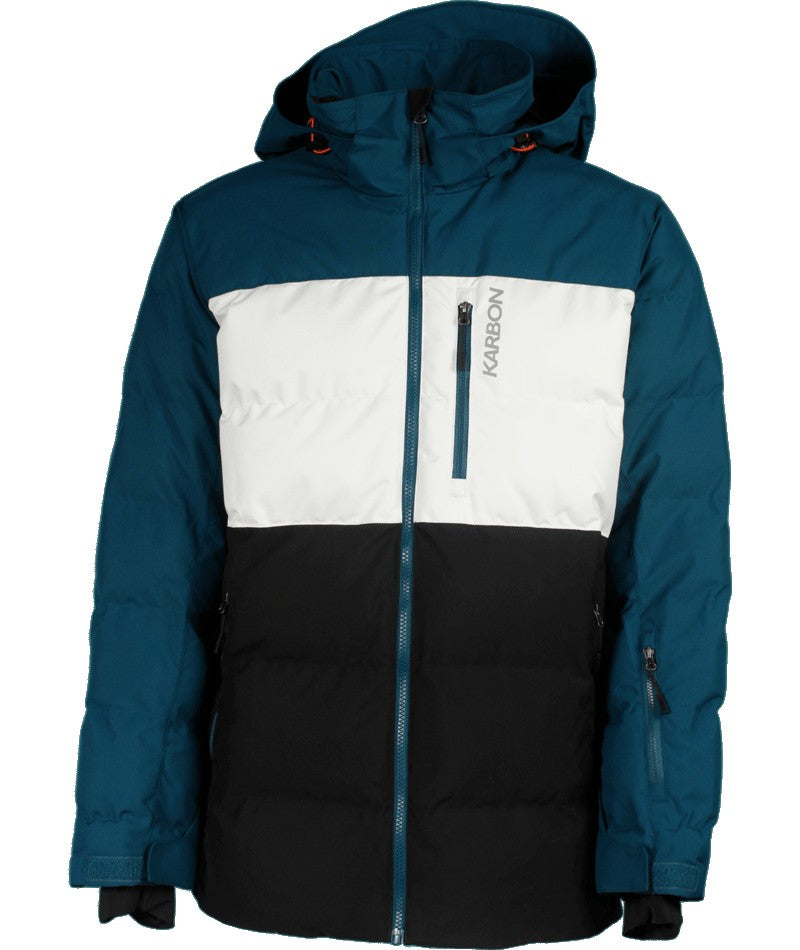 Karbon Motion Mens Jacket 2026 ski jacket -- front view on model showing insulated shell and hood at Willis Ski and Board