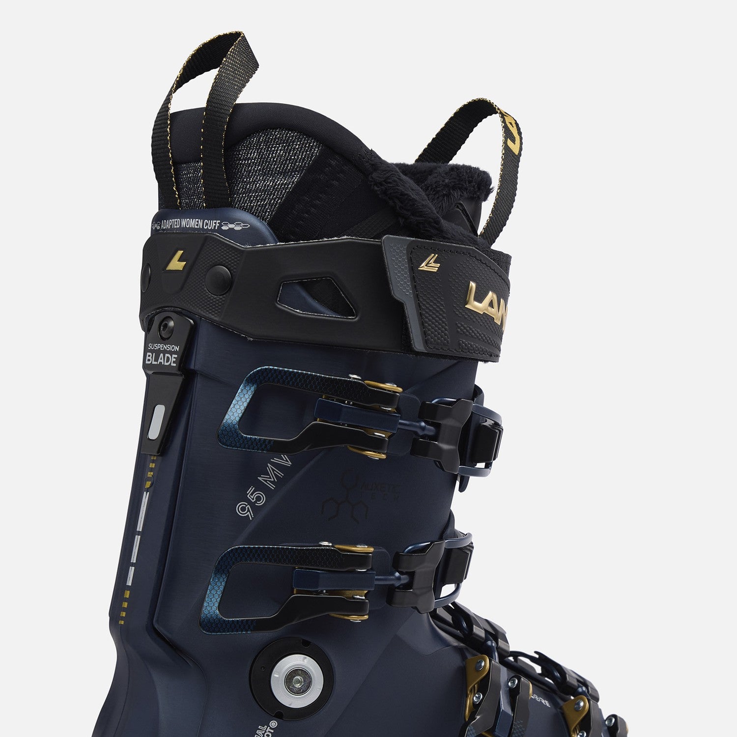 Lange Shadow 95 W Mv Gw Ski Boots 2026 alpine ski boot -- Titanium Blue colorway outside profile view