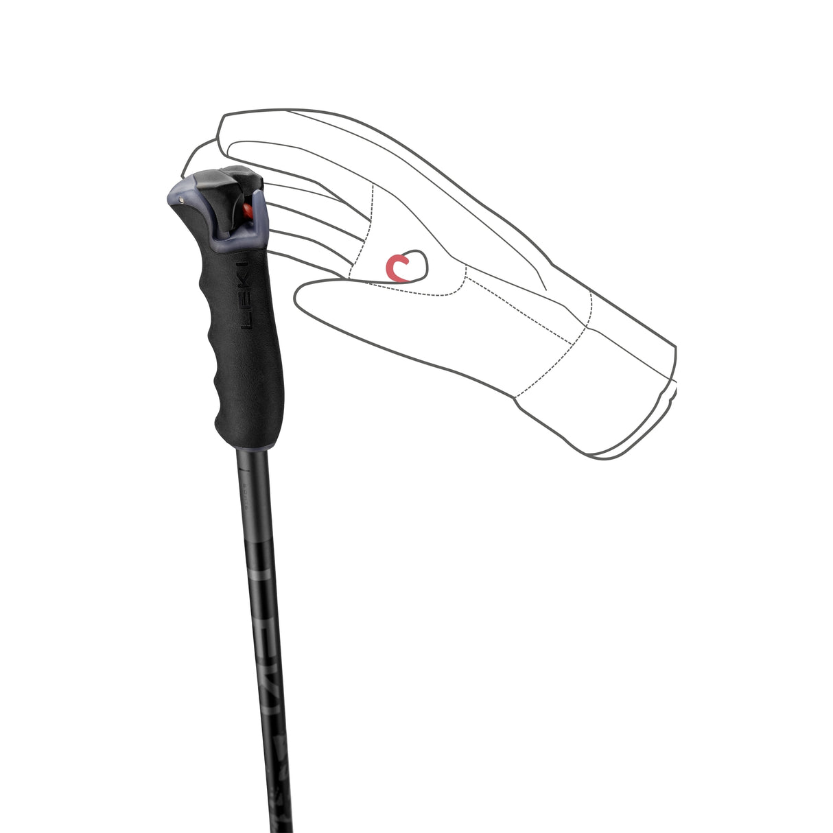 Leki Detect S Trigger Poles ski pole -- full length view showing pole shaft and basket
