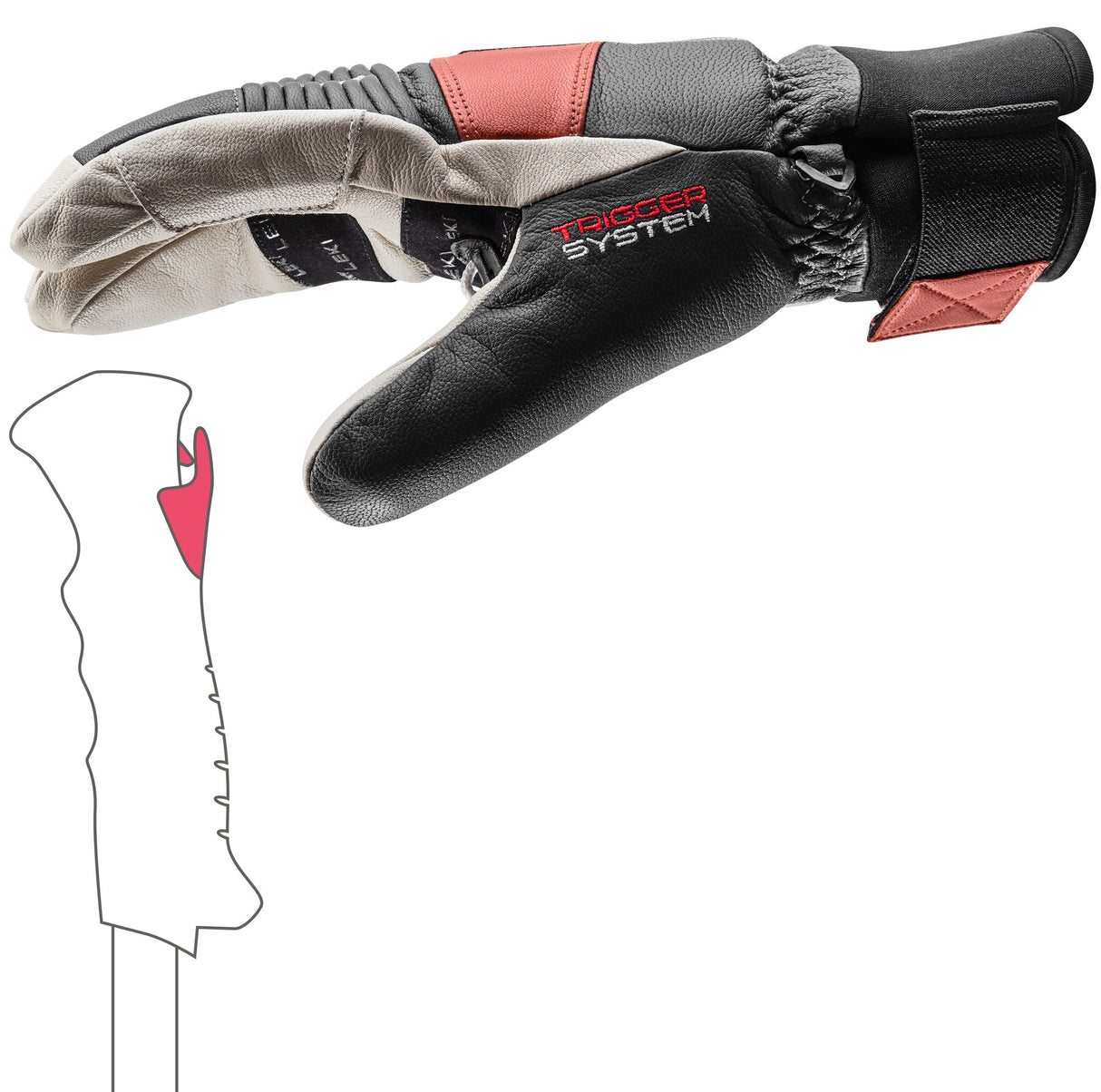 Leki Patrol 3D glove -- palm and trigger finger detail in graphite and white size 7