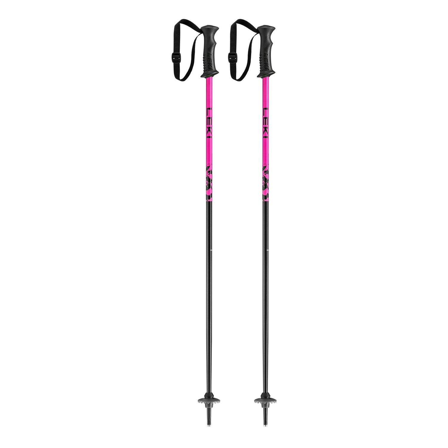 Leki Rider Jr Ski Poles ski pole -- Black Pink colorway full length view