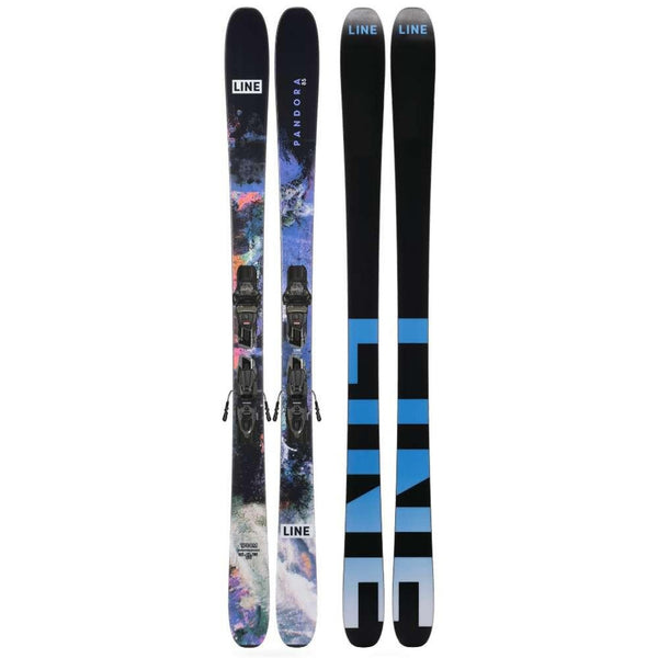 This is an image of Line Pandora 85 Skis with QuickClikBindings