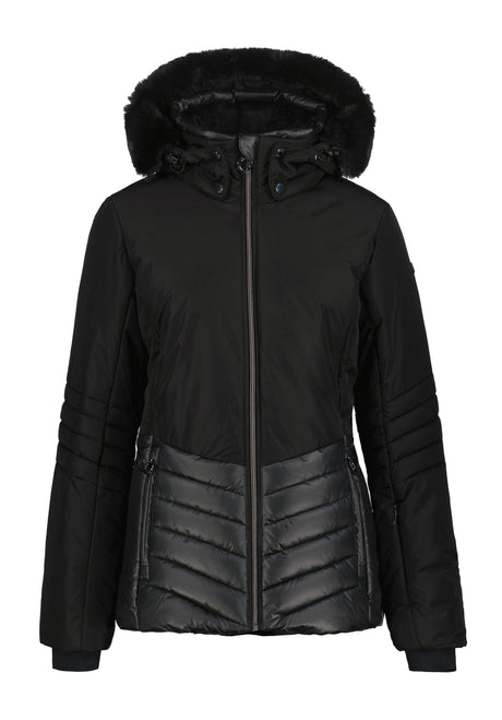 Luhta Halkis Womens Jacket ski jacket -- front view on model showing insulated shell and hood at Willis Ski and Board
