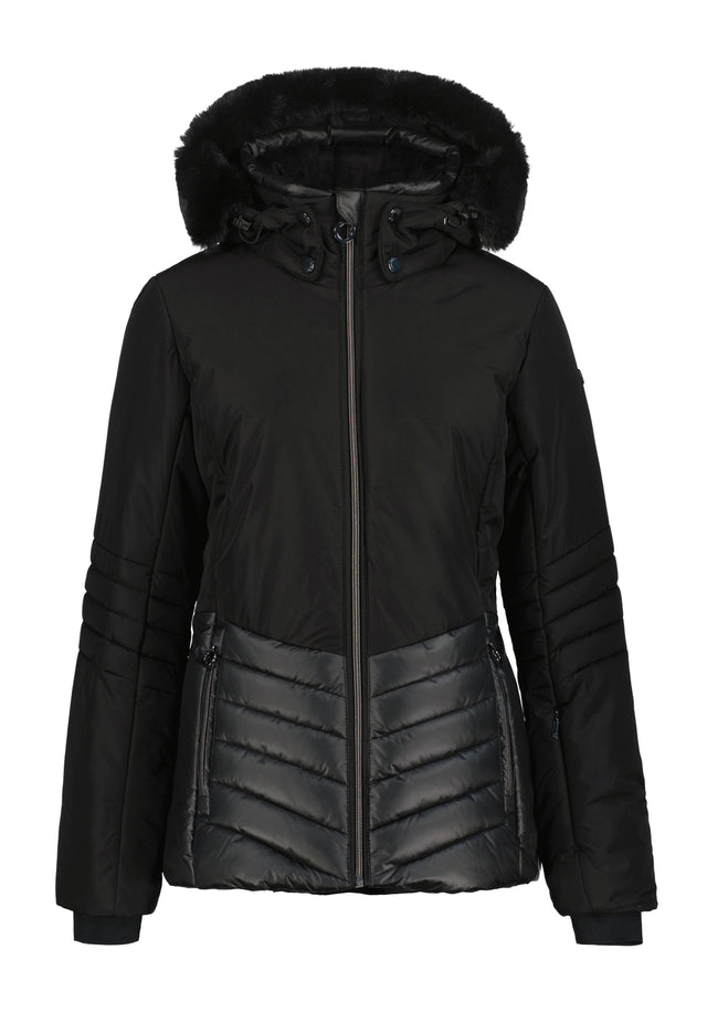 Luhta Halkis Womens Jacket ski jacket -- front view on model showing insulated shell and hood at Willis Ski and Board