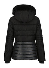 Luhta Halkis Womens Jacket ski jacket -- Black 990 colorway front view on model with hood and cuffs