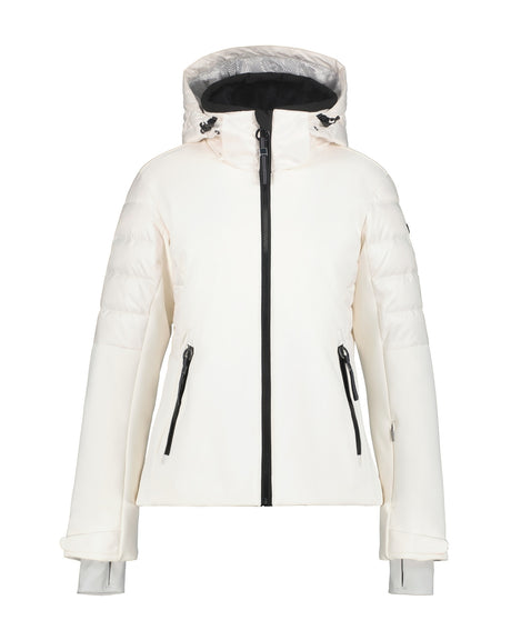 Luhta Kierinki Womens Jacket ski jacket -- front view on model showing insulated shell and hood at Willis Ski and Board