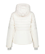 Luhta Kierinki Womens Jacket ski jacket -- Cream 020 colorway front view on model with hood and cuffs