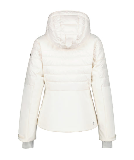 Luhta Kierinki Womens Jacket ski jacket -- Cream 020 colorway front view on model with hood and cuffs