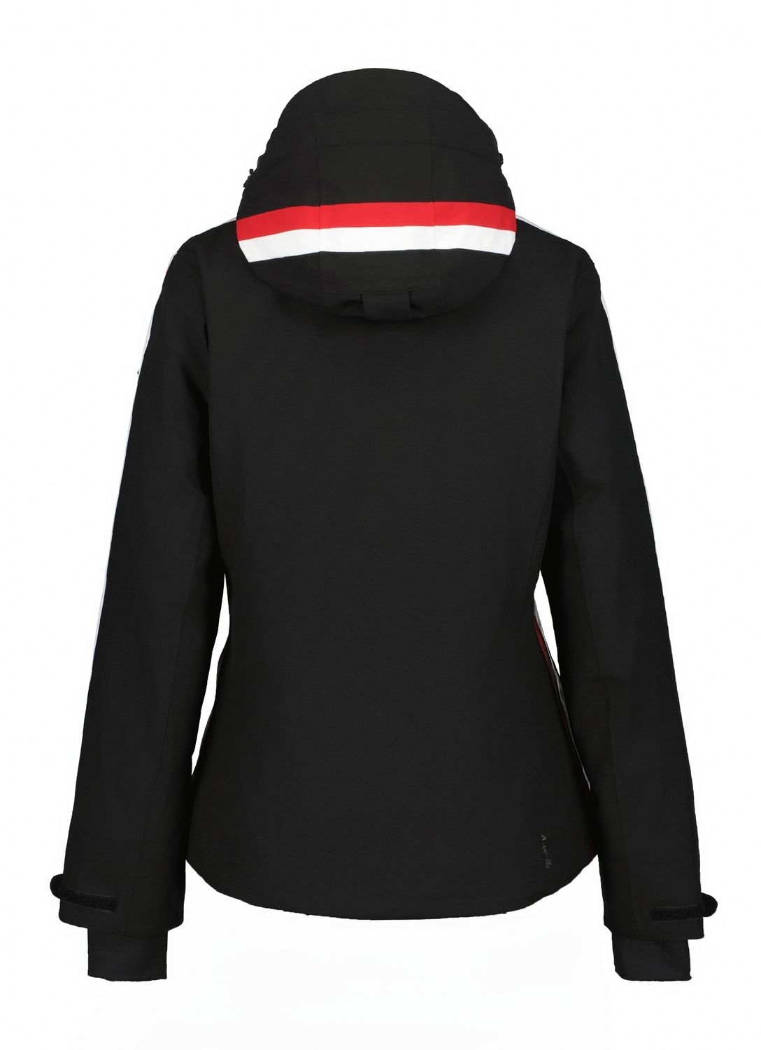 Luhta Lietorova Womens Jacket ski jacket -- Black 990 colorway front view on model with hood and cuffs