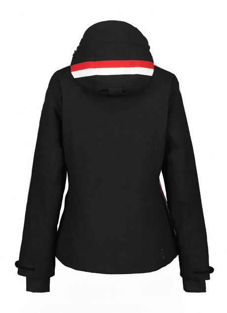 Luhta Lietorova Womens Jacket ski jacket -- Black 990 colorway front view on model with hood and cuffs