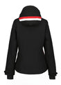 Luhta Lietorova Womens Jacket ski jacket -- Black 990 colorway front view on model with hood and cuffs