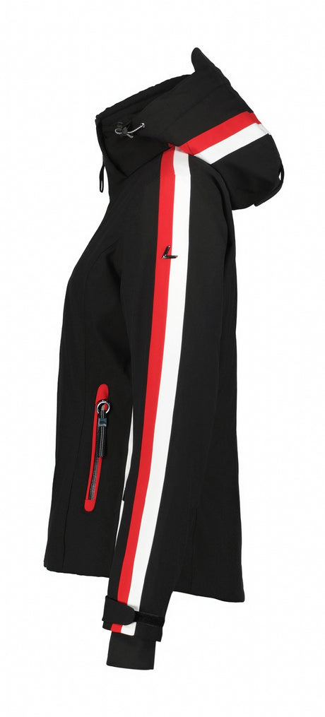 Luhta Lietorova Womens Jacket ski jacket -- Black 990 colorway outside profile showing zippered pockets and seams