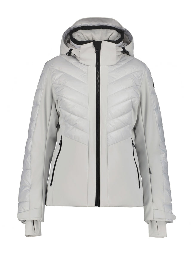 Luhta Mallatunturit Womens Jacket 2026 ski jacket -- front view on model showing insulated shell and hood at Willis Ski and