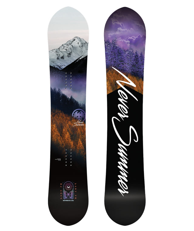 Never Summer Lady Fr Snowboards all-mountain snowboard -- top sheet graphic at Willis Ski and Board Pittsburgh