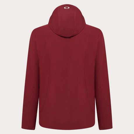 Oakley Kendall Rc Shell Mens Jacket ski jacket -- Iron Red colorway front view on model with hood and cuffs