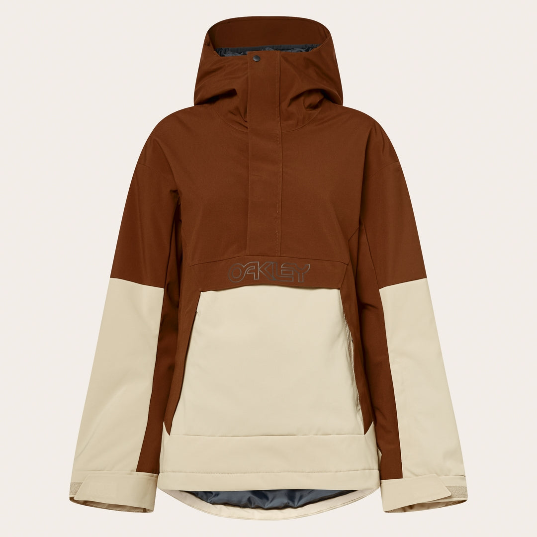 Oakley Tnp Tbt Womens Anorak Jacket ski jacket -- front view on model showing insulated shell and hood at Willis Ski and