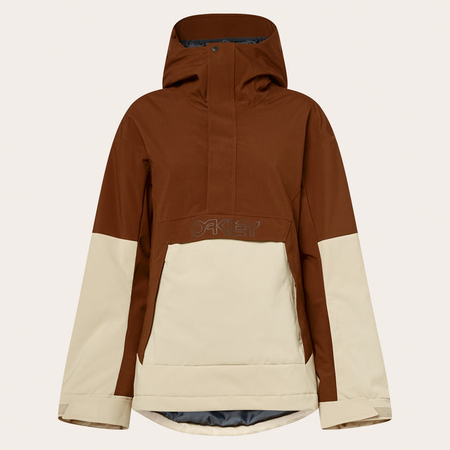 Oakley Tnp Tbt Womens Anorak Jacket ski jacket -- front view on model showing insulated shell and hood at Willis Ski and