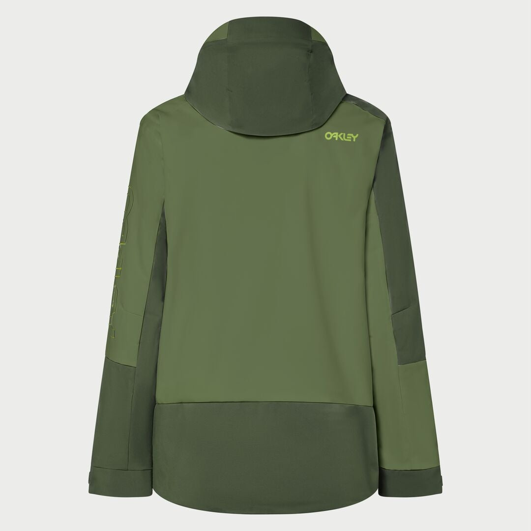 Oakley Tnp Tbt Insulated Mens Jacket ski jacket -- New Dark Brush colorway front view on model with hood and cuffs