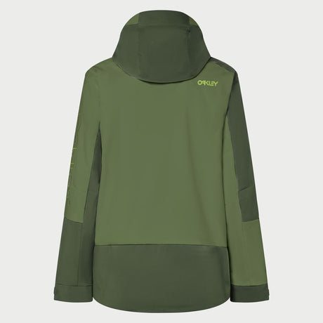 Oakley Tnp Tbt Insulated Mens Jacket ski jacket -- New Dark Brush colorway front view on model with hood and cuffs