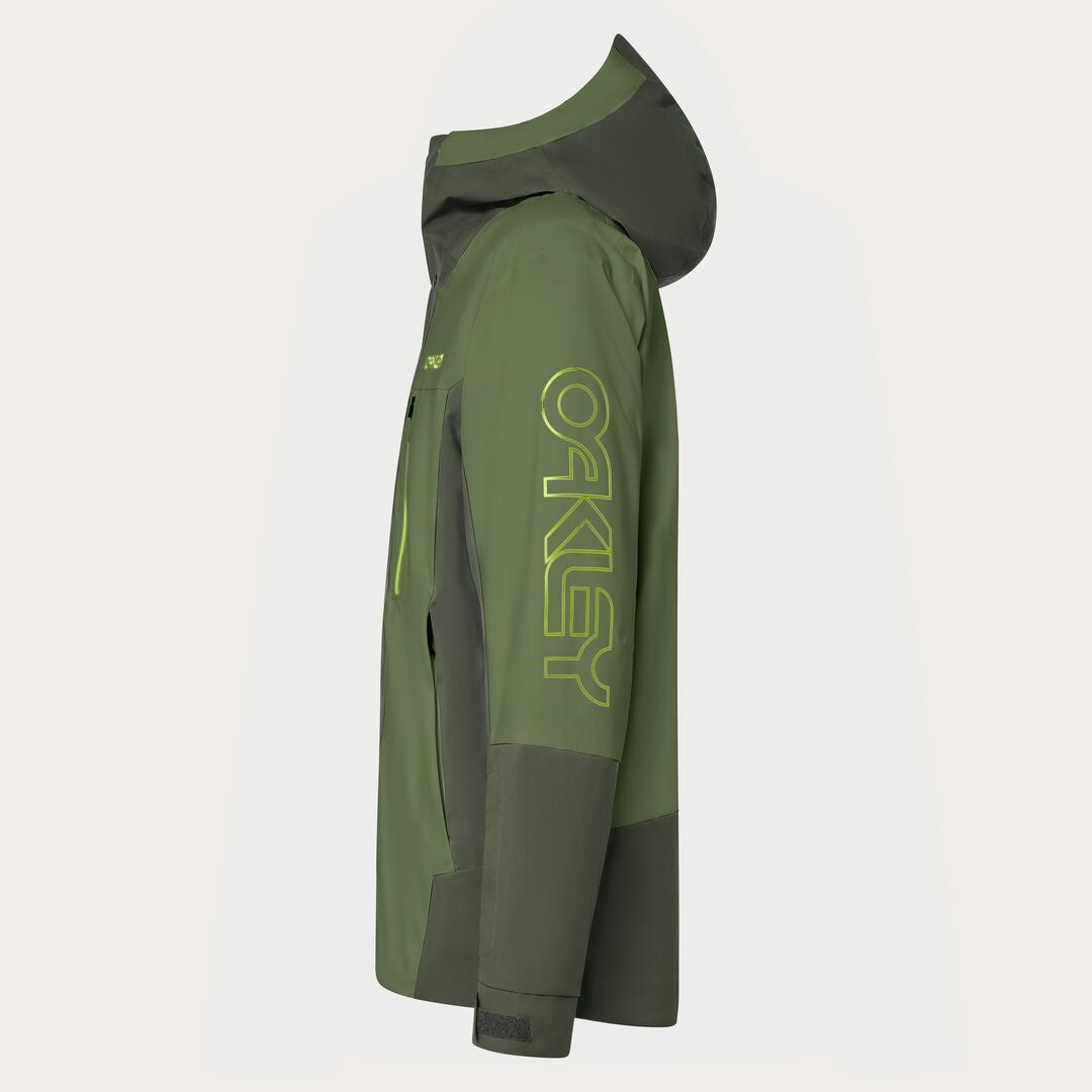 Oakley Tnp Tbt Insulated Mens Jacket ski jacket -- New Dark Brush colorway front view on model with hood and cuffs