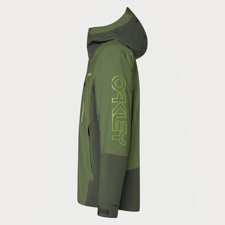 Oakley Tnp Tbt Insulated Mens Jacket ski jacket -- New Dark Brush colorway front view on model with hood and cuffs