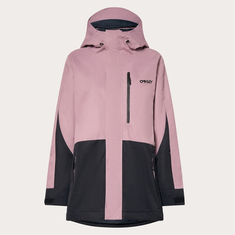 Oakley Tnp Tbt Insulated Womens Jacket ski jacket -- front view on model showing insulated shell and hood at Willis Ski and
