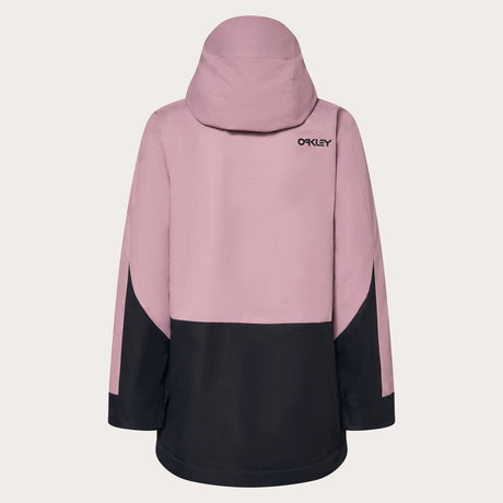 Oakley Tnp Tbt Insulated Womens Jacket ski jacket -- Toadstool colorway front view on model with hood and cuffs
