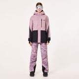 Oakley Tnp Tbt Insulated Womens Jacket ski jacket -- Toadstool colorway front view on model with hood and cuffs