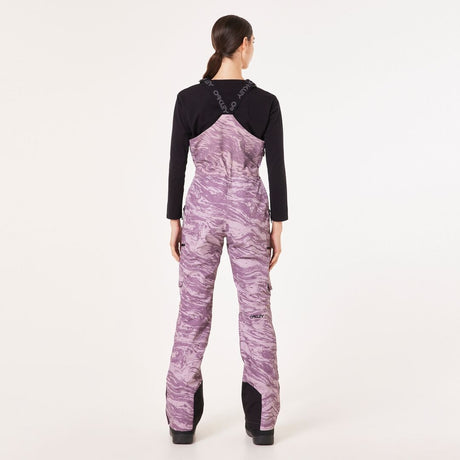 Oakley Tnp Womens Shell Bib ski pant -- Duality Swirl colorway side view showing side zip ventilation
