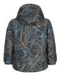 Obermeyer Ashor Toddler Jacket ski jacket -- Electric Trails 2 colorway front view on model with hood and cuffs