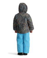 Obermeyer Ashor Toddler Jacket ski jacket -- Electric Trails 4 colorway outside profile showing zippered pockets and seams