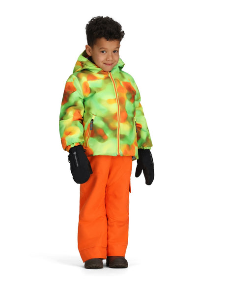 Obermeyer Ashor Toddler Jacket 2026 ski jacket -- Lime Slime 4 colorway outside profile showing zippered pockets and seams