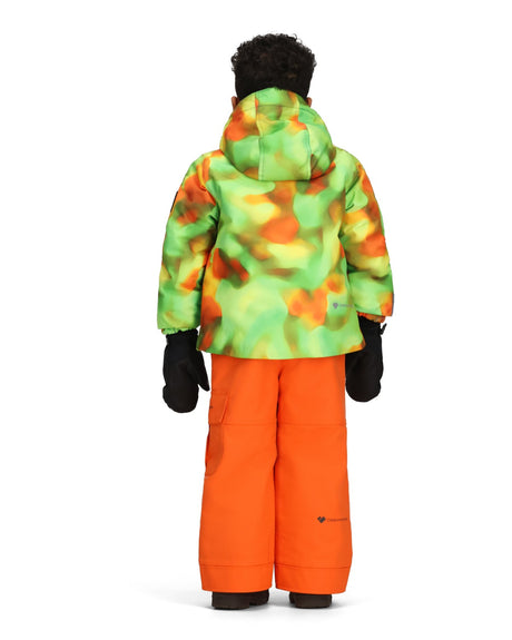 Obermeyer Ashor Toddler Jacket 2026 ski jacket -- Lime Slime 6 colorway detail view of hood lining and wrist cuff design