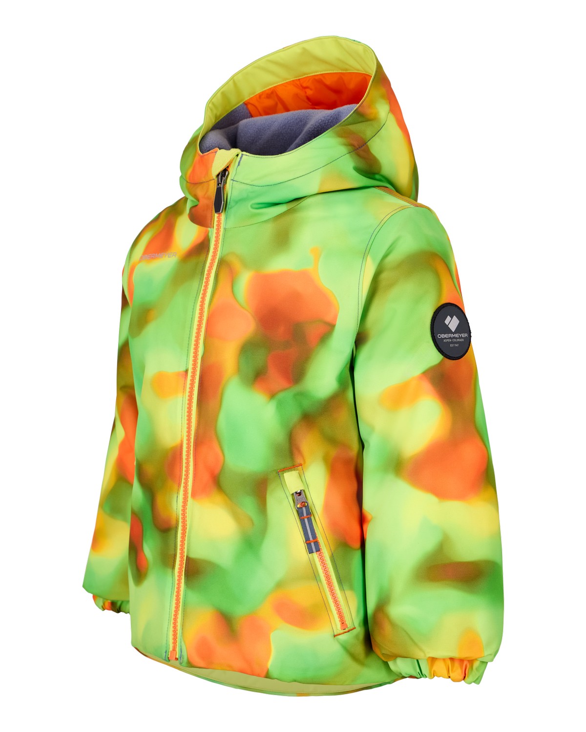 Obermeyer Ashor Toddler Jacket 2026 ski jacket -- Lime Slime 7 colorway lifestyle view showing full jacket silhouette