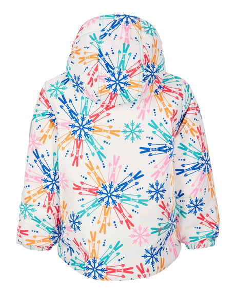Obermeyer Ashor Toddler Jacket 2026 ski jacket -- Skiflake 2 colorway lifestyle view showing full jacket silhouette