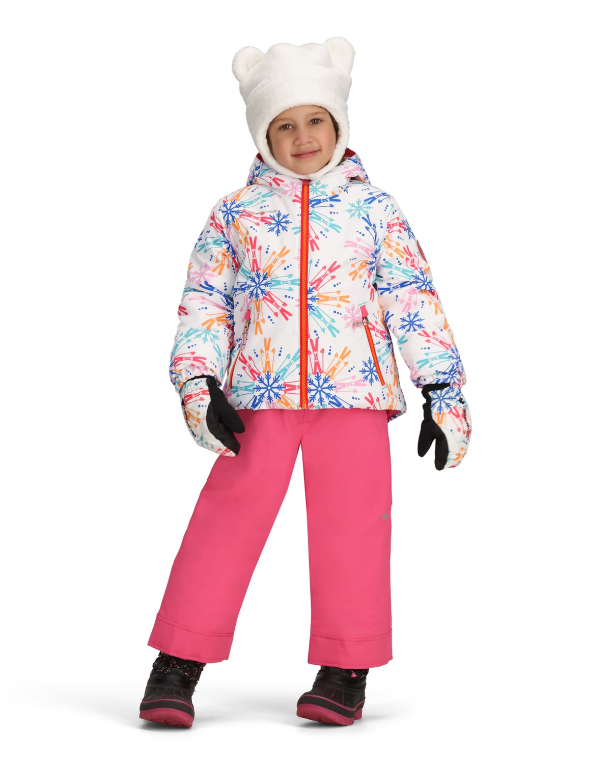 Obermeyer Ashor Toddler Jacket 2026 ski jacket -- Skiflake 4 colorway lifestyle view showing full jacket silhouette
