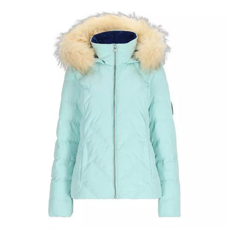 Obermeyer Bombshell Womens Jacket ski jacket -- front view on model showing insulated shell and hood at Willis Ski and Board