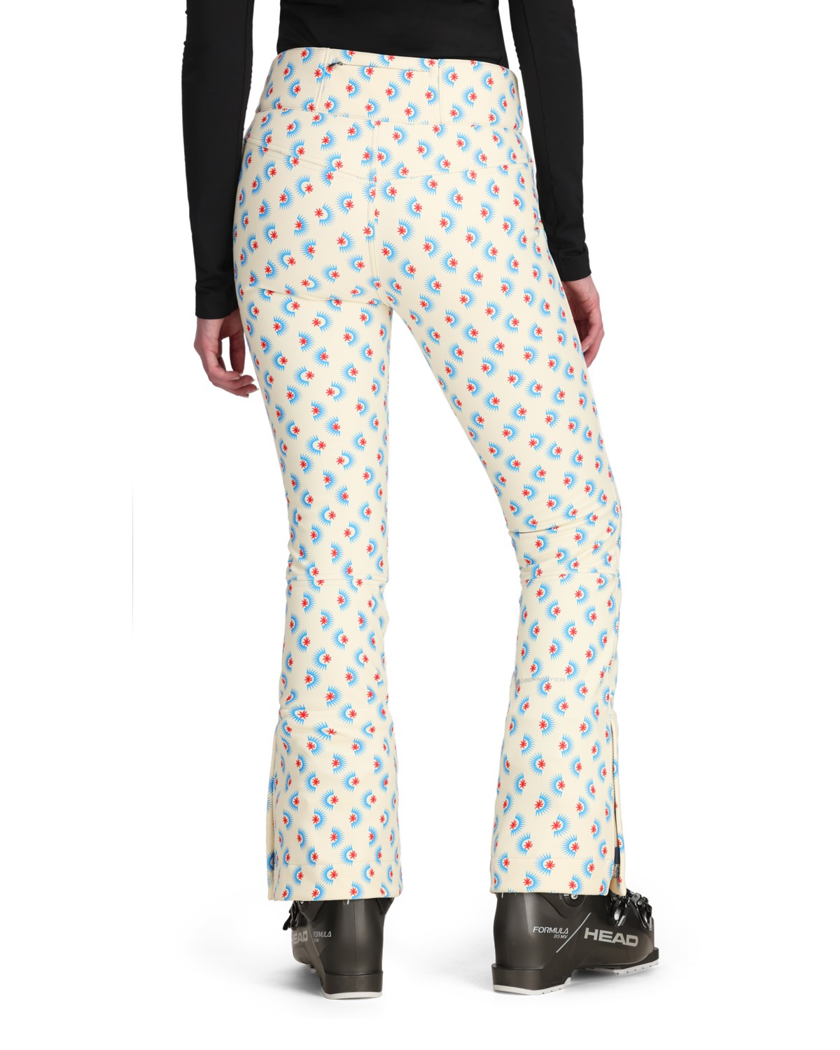 Obermeyer Bond Print Womens Pant 2026 ski pant -- Bali Sun colorway front view on model