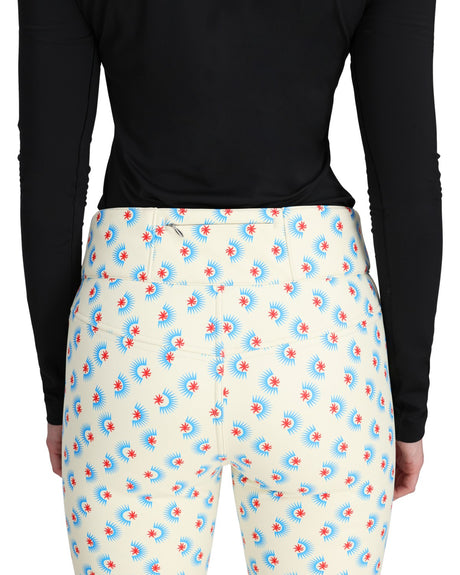 Obermeyer Bond Print Womens Pant 2026 ski pant -- Bali Sun 4 colorway waistband and suspender detail